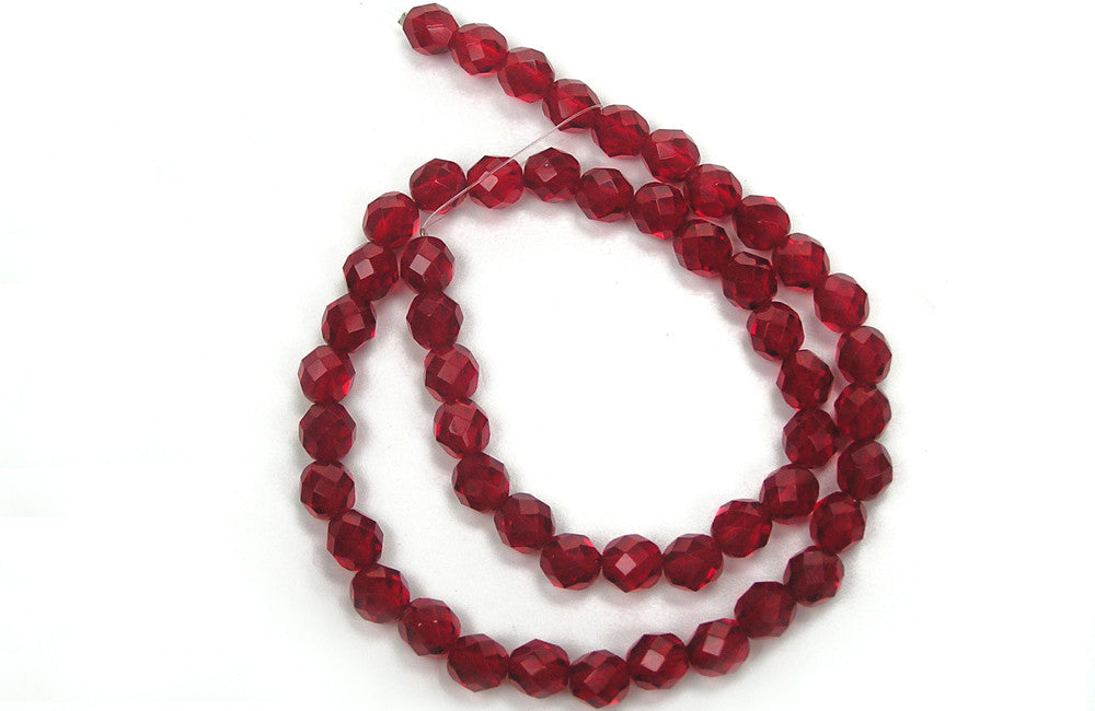 Siam, Czech Fire Polished Round Faceted Glass Beads, 16 inch strand