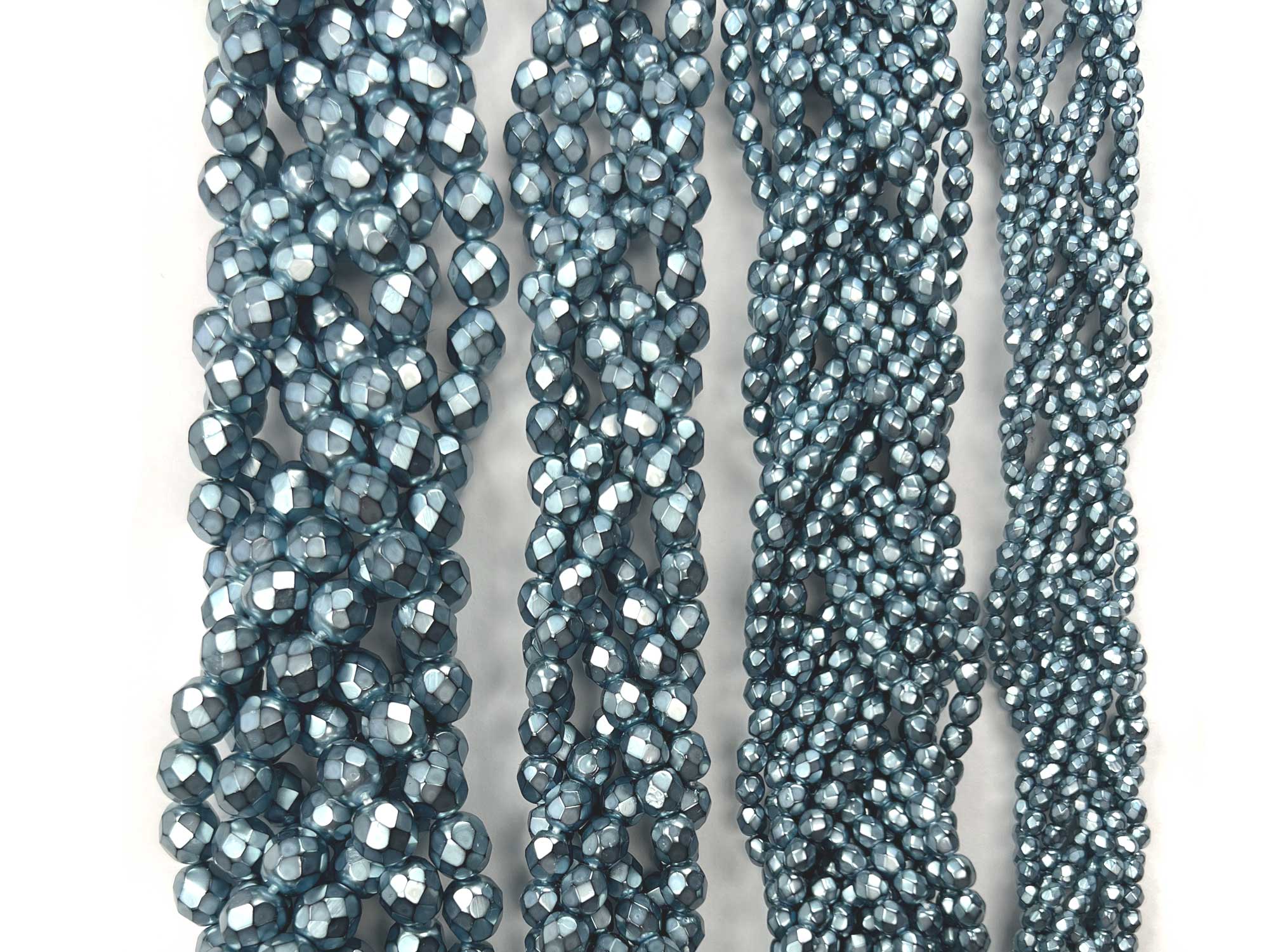 Silver Blue Carmen Metallic Pearl, Czech Fire Polished Round Faceted Glass Beads, Faceted Pearls
