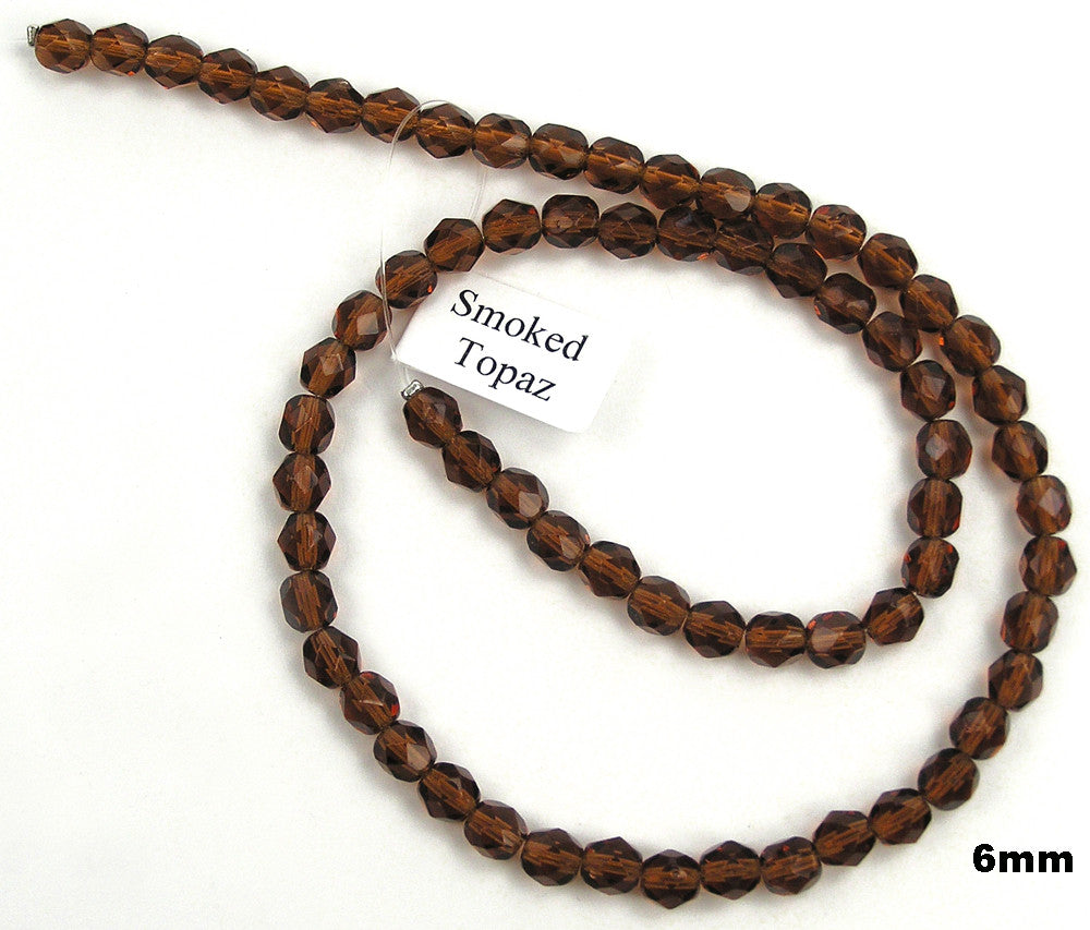 Smoked Topaz Traditional Czech Fire Polished Round Faceted Brown Glass Beads