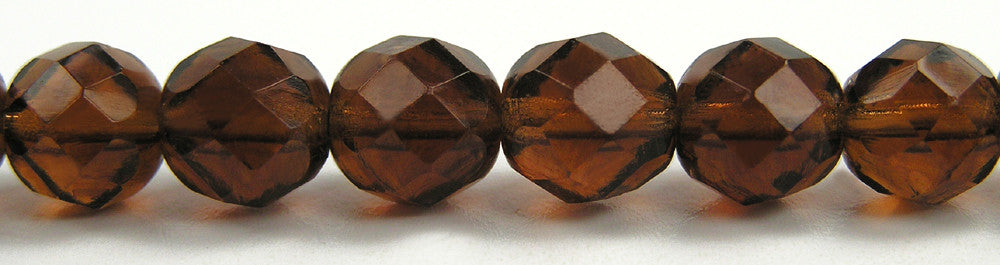 Smoked Topaz Traditional Czech Fire Polished Round Faceted Brown Glass Beads