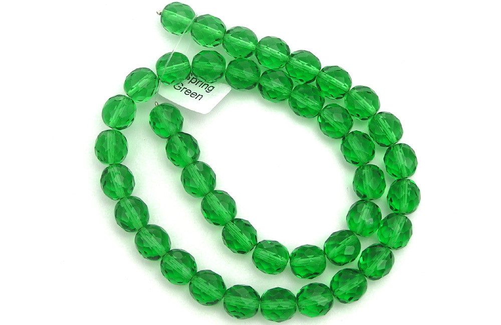 Spring Green, Czech Fire Polished Round Faceted Glass Beads, 16 inch strand