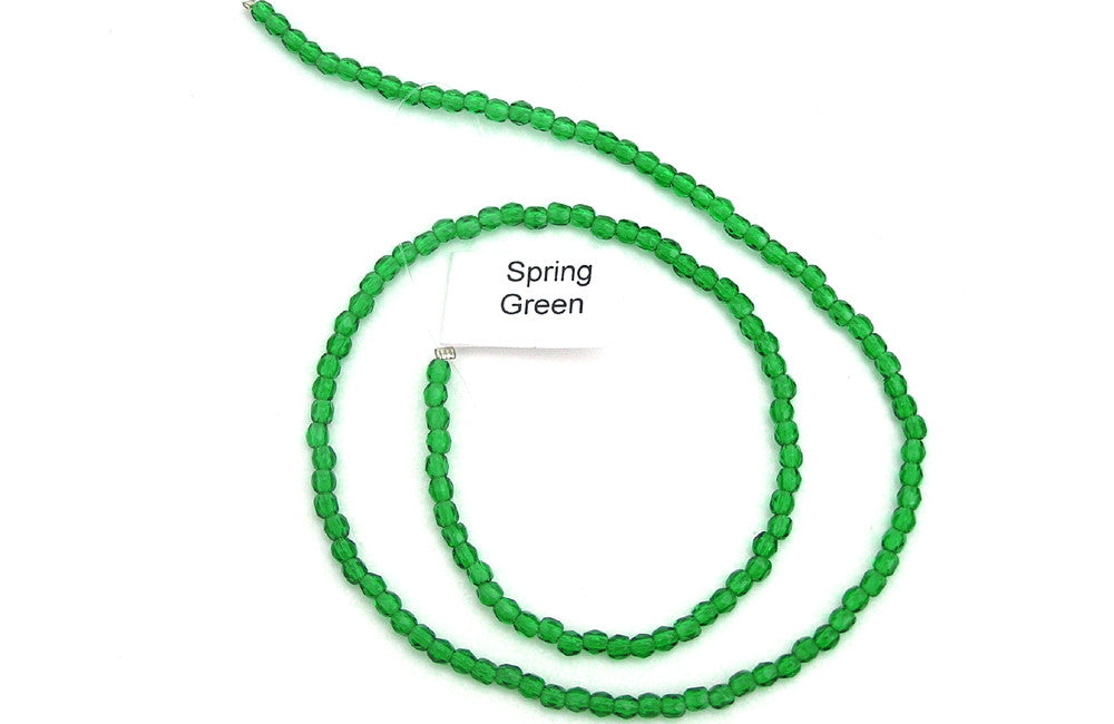 Spring Green, Czech Fire Polished Round Faceted Glass Beads, 16 inch strand