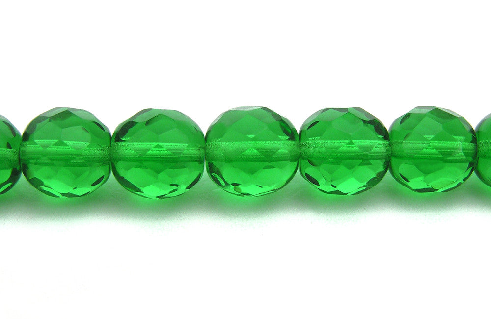 Spring Green, Czech Fire Polished Round Faceted Glass Beads, 16 inch strand