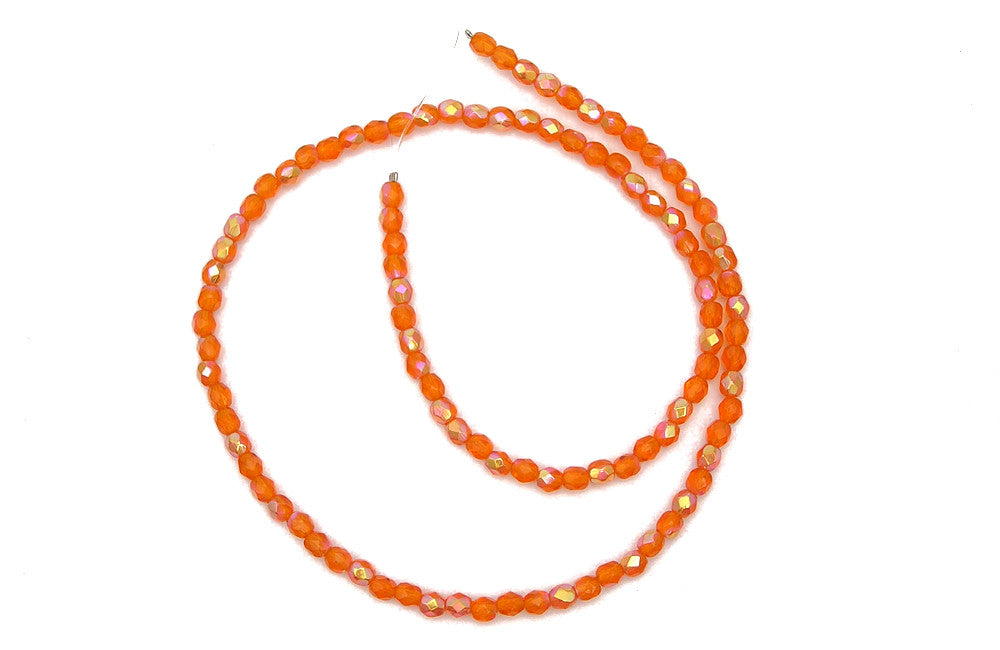 Sun AB coated, Czech Fire Polished Round Faceted Glass Beads, 16 inch strand