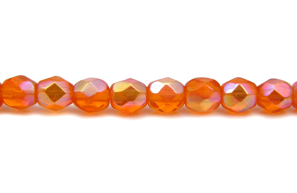 Sun AB coated, Czech Fire Polished Round Faceted Glass Beads, 16 inch strand