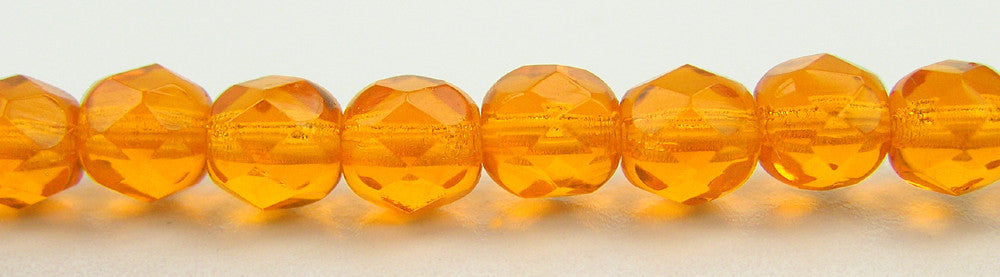 Sunset Orange, Czech Fire Polished Round Faceted Glass Beads, 16 inch strand
