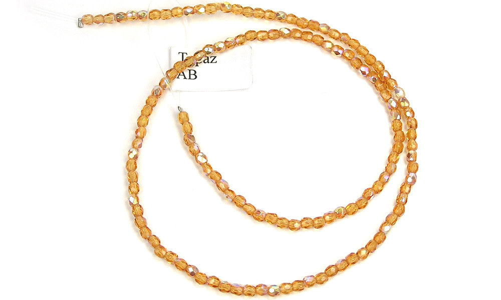Topaz AB coated, Czech Fire Polished Round Faceted Glass Beads, 16 inch strand