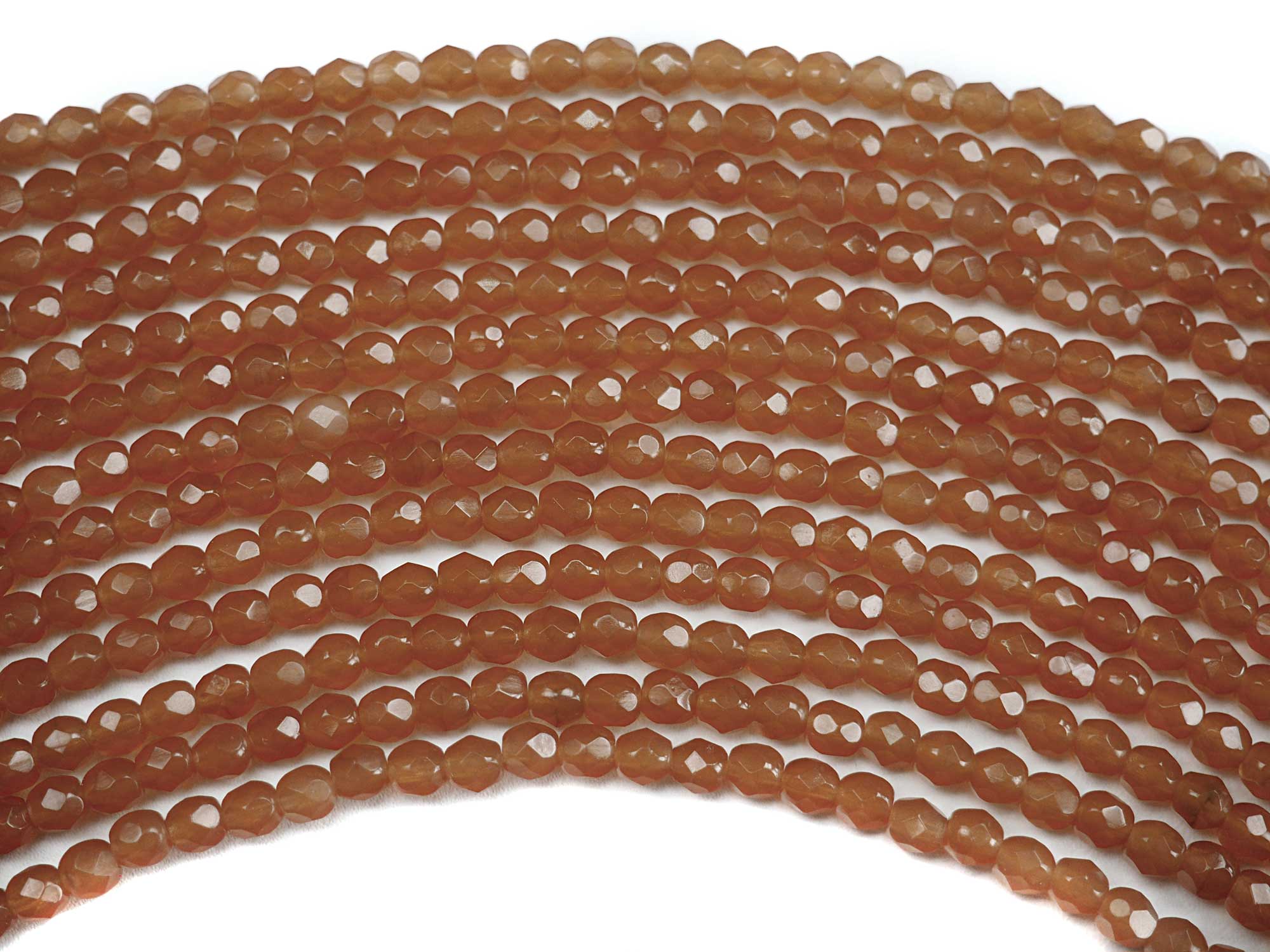 Topaz Opal, Czech Fire Polished Round Faceted Glass Beads, 16 inch strand, 4mm, 102 beads, milky brown