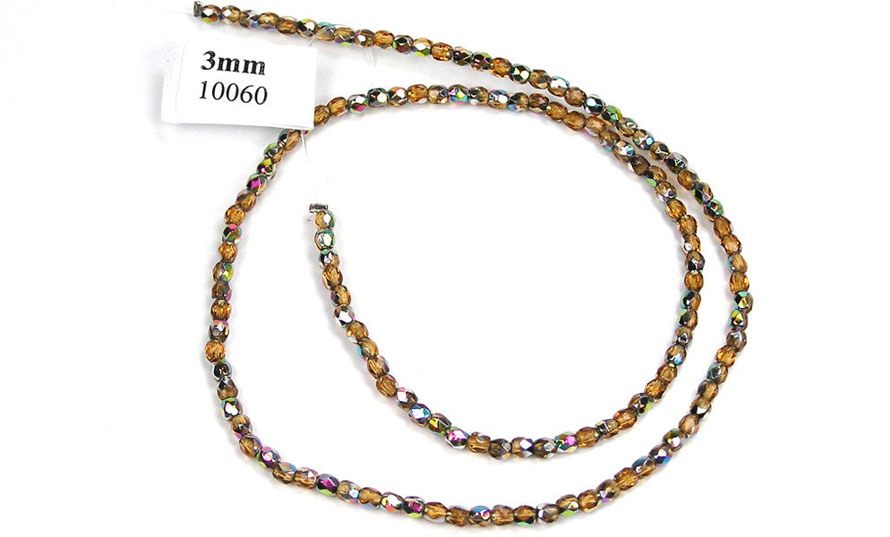 Topaz Vitrail coated, Czech Fire Polished Round Faceted Glass Beads, 16 inch strand