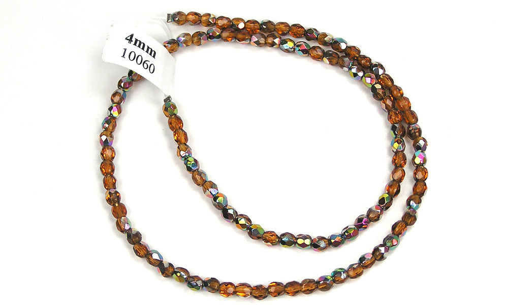 Topaz Vitrail coated, Czech Fire Polished Round Faceted Glass Beads, 16 inch strand
