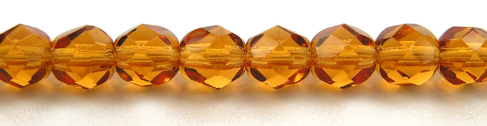 Topaz, Czech Fire Polished Round Faceted Glass Beads, 16 inch strand
