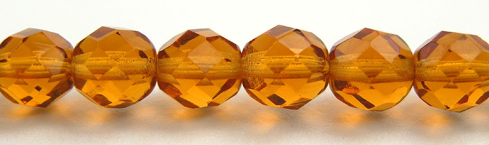 Topaz, Czech Fire Polished Round Faceted Glass Beads, 16 inch strand