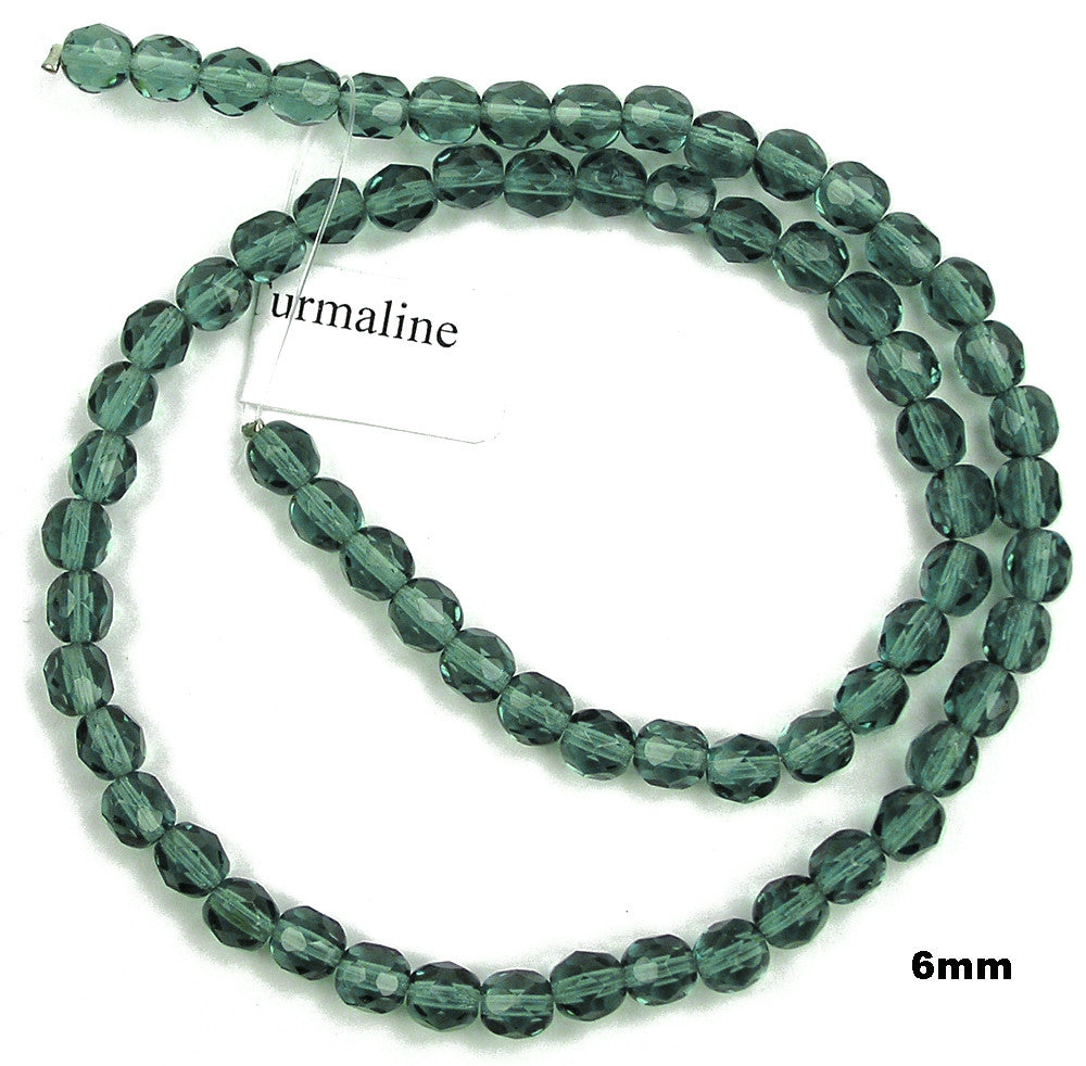 Turmaline, Czech Fire Polished Round Faceted Glass Beads, 16 inch strand