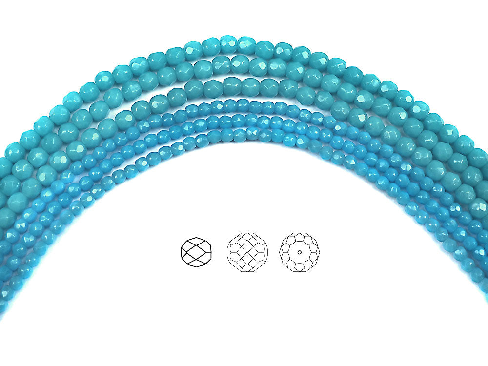 Opaque Blue (Blue Turquoise), Czech Fire Polished Round Faceted Glass Beads, 16 inch strand