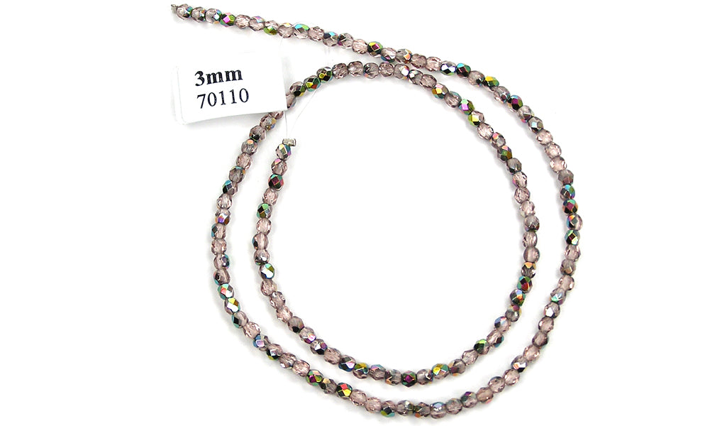 Rosaline Vitrail (Vintage Rose Vitrail) coated, Czech Fire Polished Round Faceted Glass Beads, 16 inch strand
