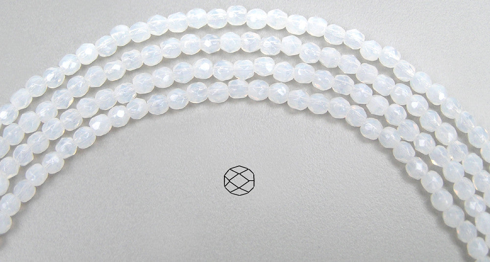 10 Matte White Faceted 3-Bump Blown Glass Beads 8mm ~ Czech Republic