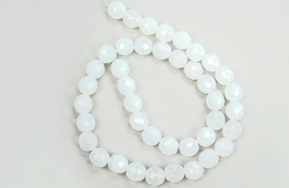 White Opal milky Czech Fire Polished Round Faceted Glass Beads 4mm - 14mm