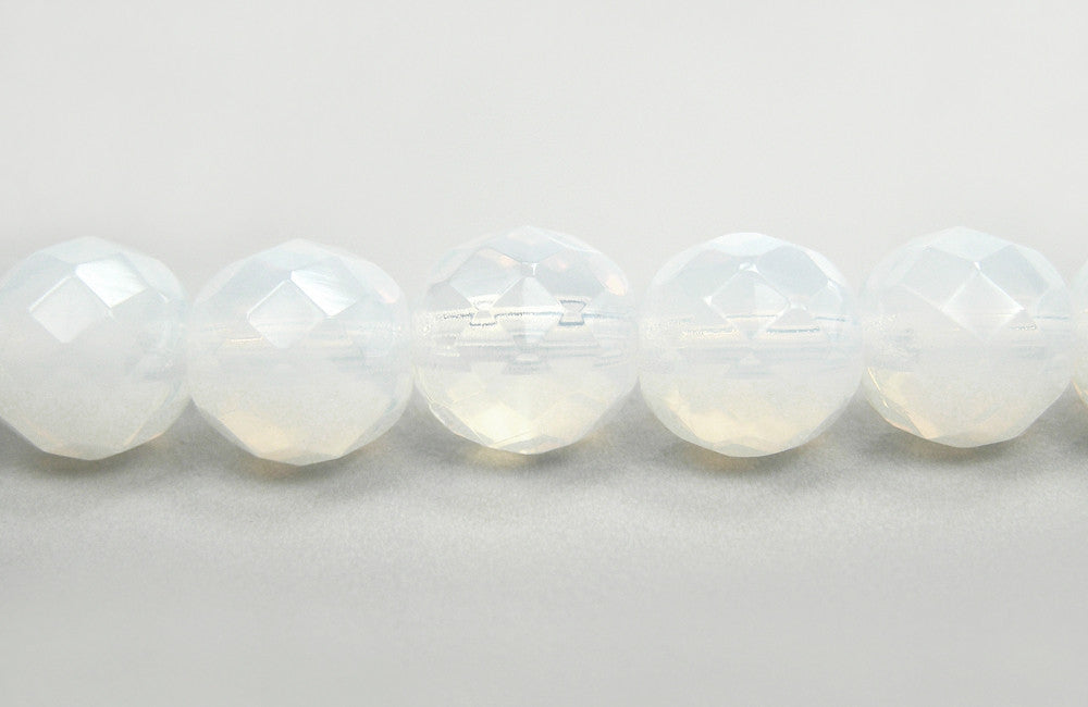 White Opal milky Czech Fire Polished Round Faceted Glass Beads 4mm - 14mm