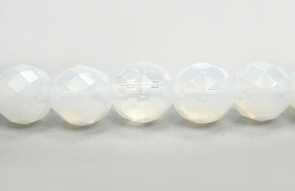 White Opal, Czech Fire Polished Round Faceted Glass Beads, 16 inch strand