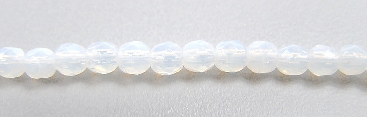 White Opal, Czech Fire Polished Round Faceted Glass Beads, 16 inch strand
