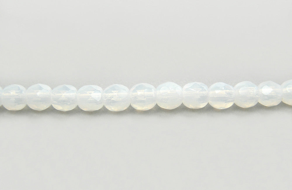 White Opal milky Czech Fire Polished Round Faceted Glass Beads 4mm - 14mm