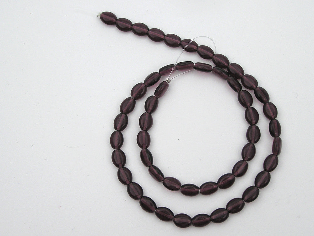 51 Czech flat oval druk beads 8x6mm Amethyst, purple color, 16 inch strand