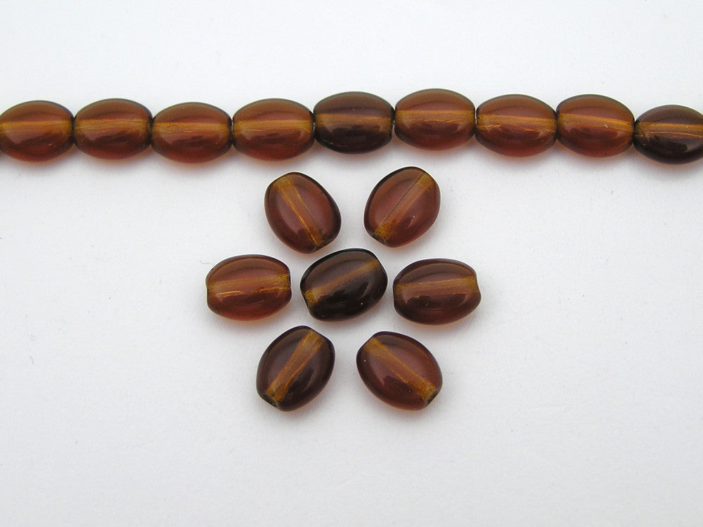 51 Czech flat oval druk beads 8x6mm Smoked Topaz, dark brown color, 16 inch strand