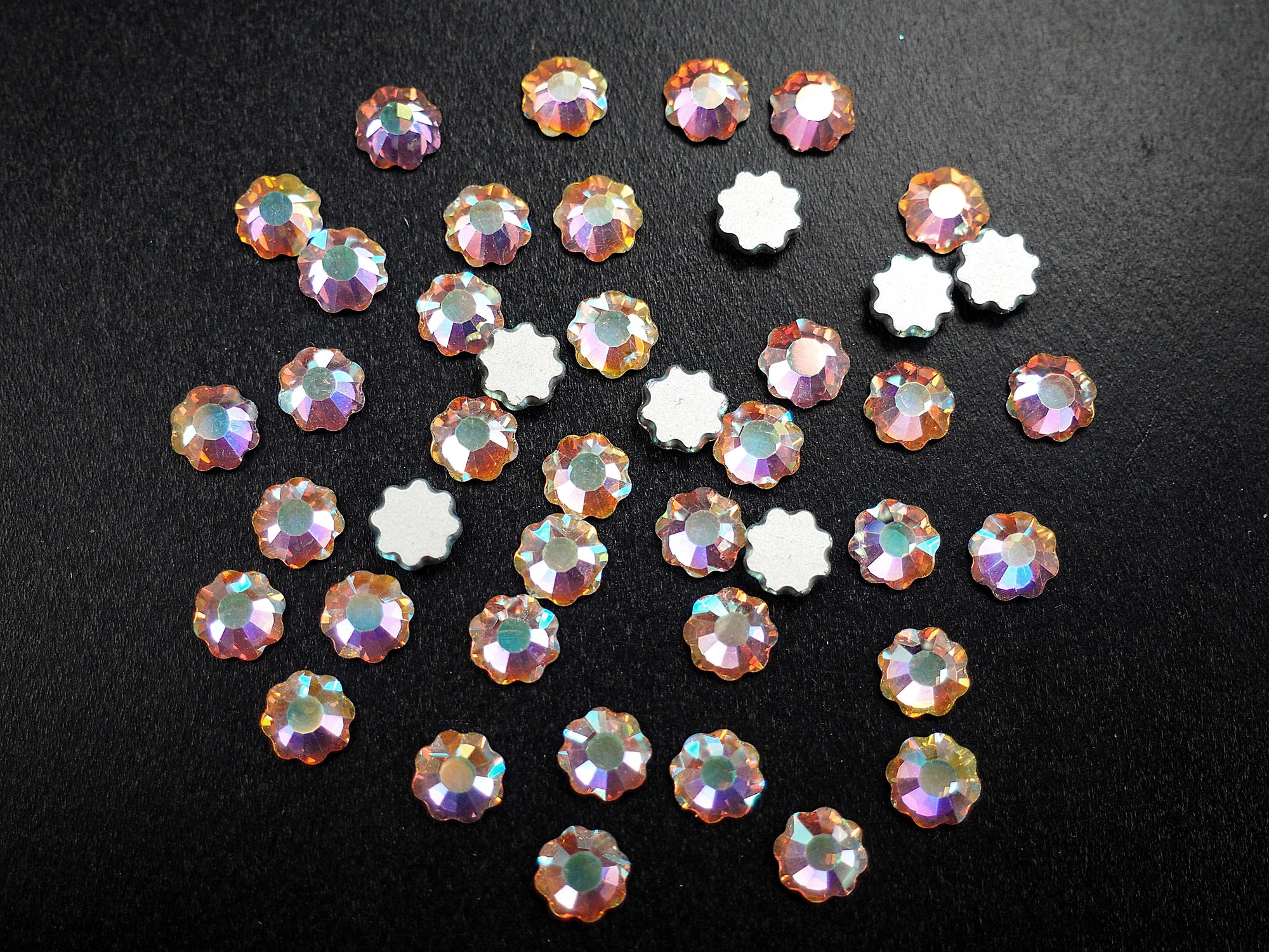 Crystal AB , Preciosa MC FLOWER Flatbacks Article 438-02-302, Genuine Czech Crystals, clear with Aurora Borealis coating