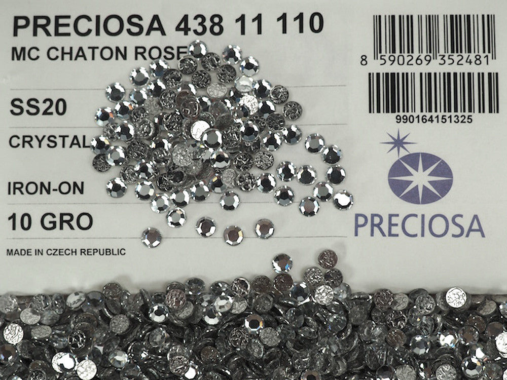 Crystal  HOTFIX, Preciosa Chaton Roses Article 438-11-110 (8-faceted MC Rhinestone Iron-on Flatbacks), Genuine Czech Crystals, 8-ft clear with Iron On Hot Fix Glue