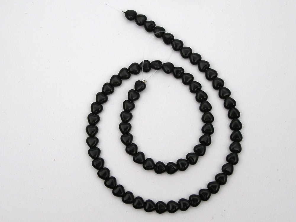 Czech glass Heart shaped druk beads 6x6mm Jet black color, Strung Pressed Beads, 68 pcs