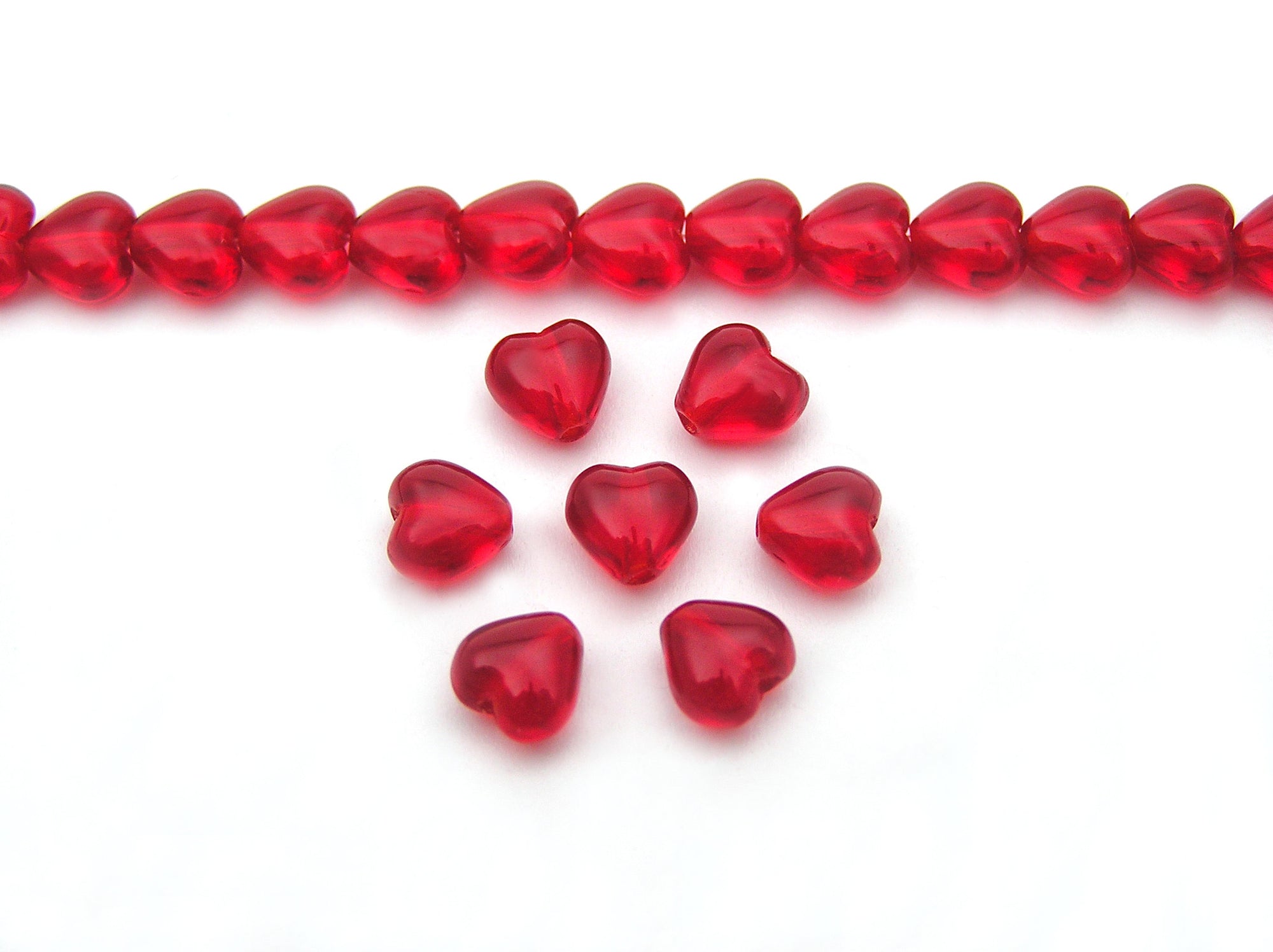 Czech glass Heart shaped druk beads 6x6mm Light Siam color, light red, Loose Pressed Beads, 50 pcs