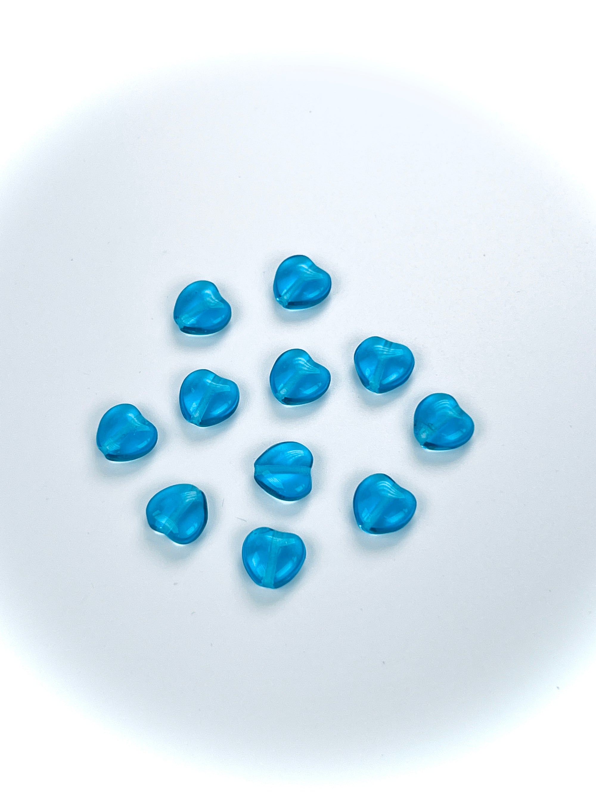 Czech glass Heart shaped druk beads 8x8mm Medium Aqua color, blue, Loose Pressed Beads, 50 pcs, J067