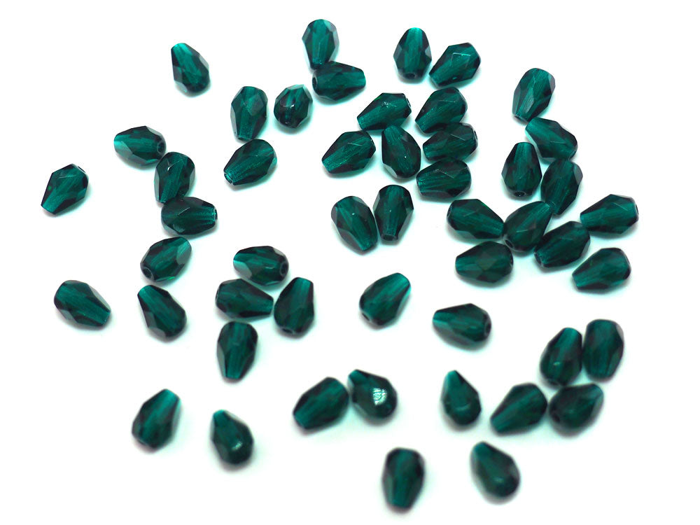 Czech Glass Pear Shaped Fire Polished Beads 8x6mm Emerald green Tear Drops 50 pieces J038