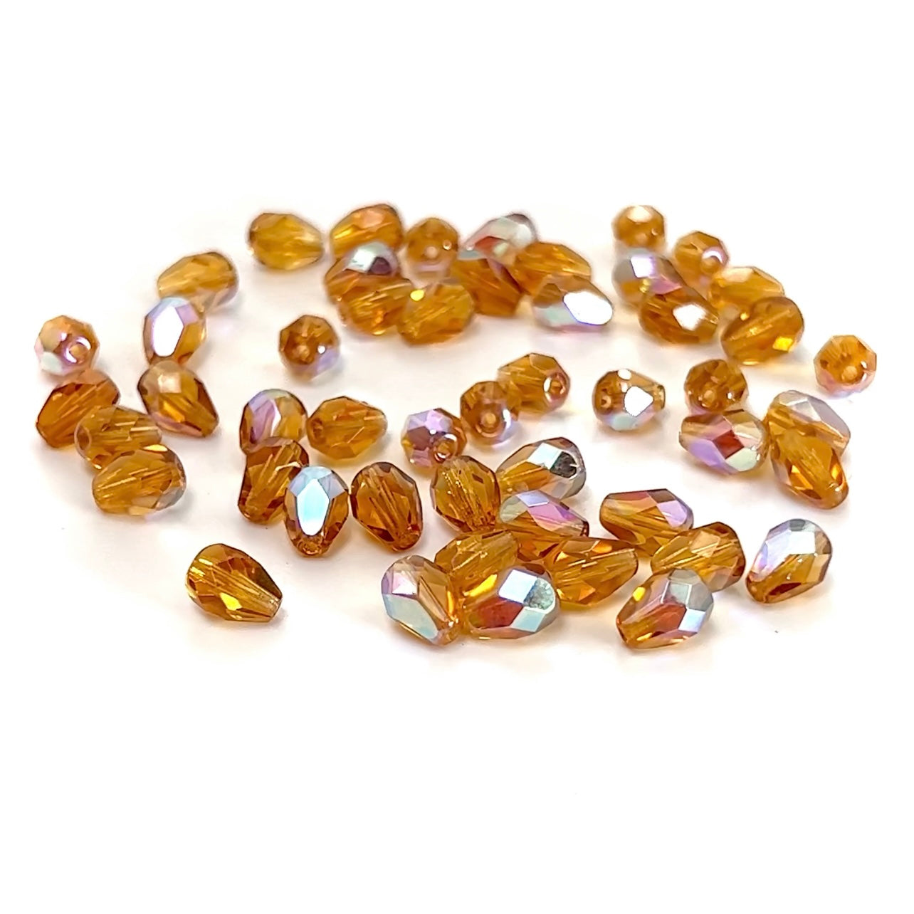 Czech Glass Pear Shaped Fire Polished Beads 8x6mm Topaz AB coated brown Tear Drops, 50 pieces, J017