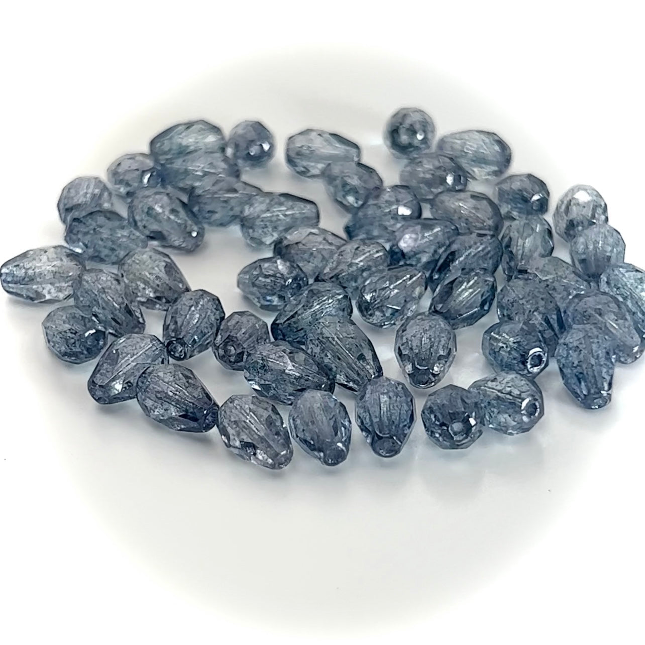 Czech Glass Pear Shaped Fire Polished Beads 9x7mm Crystal Blue Luster coated Tear Drops, 50 pieces, J021