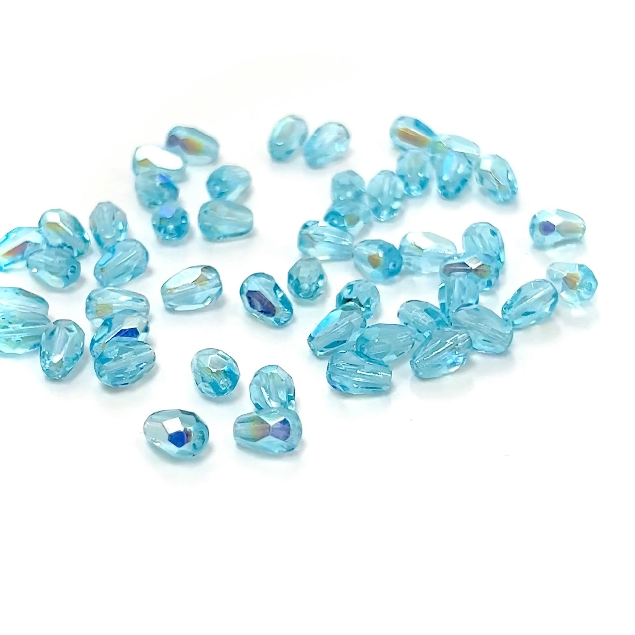 Czech Glass Pear Shaped Fire Polished Beads 8x6mm Aqua AB coated blue Tear Drops, 50 pieces, J025