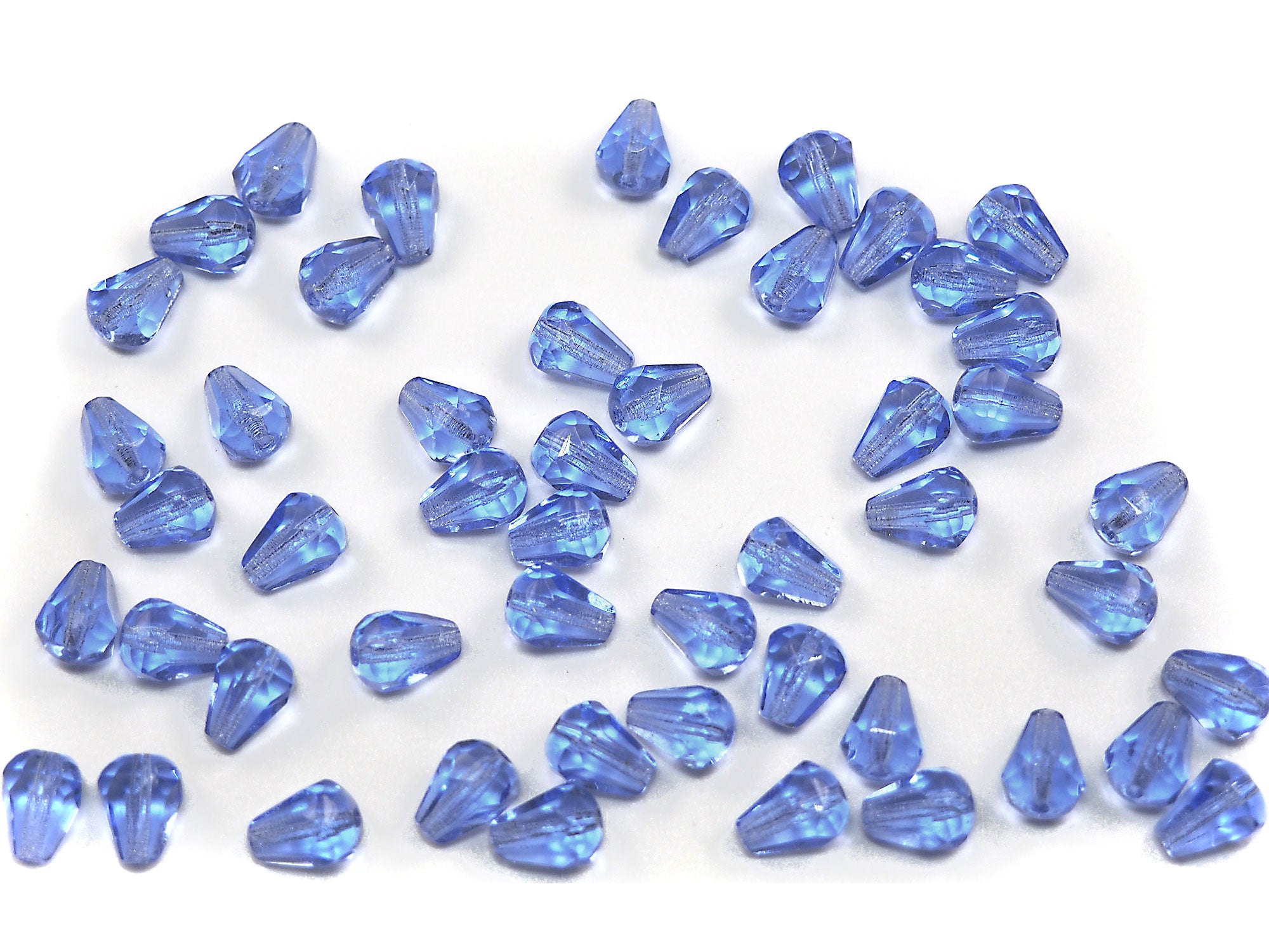 Czech Glass Parachute Pear Fire Polished Beads 9x7mm Light Sapphire blue Tear Drops, 50 pieces, J026