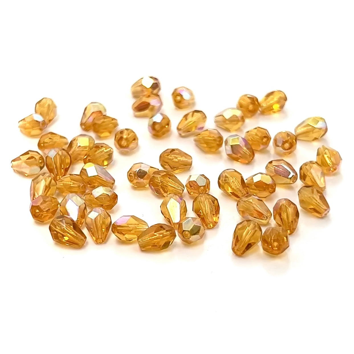 Czech Glass Pear Shaped Fire Polished Beads 8x6mm Light Topaz AB coated brown Tear Drops, 50 pieces, J028