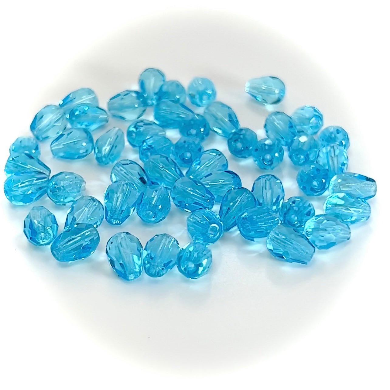 Czech Glass Pear Shaped Fire Polished Beads 7x5mm Aqua blue Tear Drops, 50 pieces, J031
