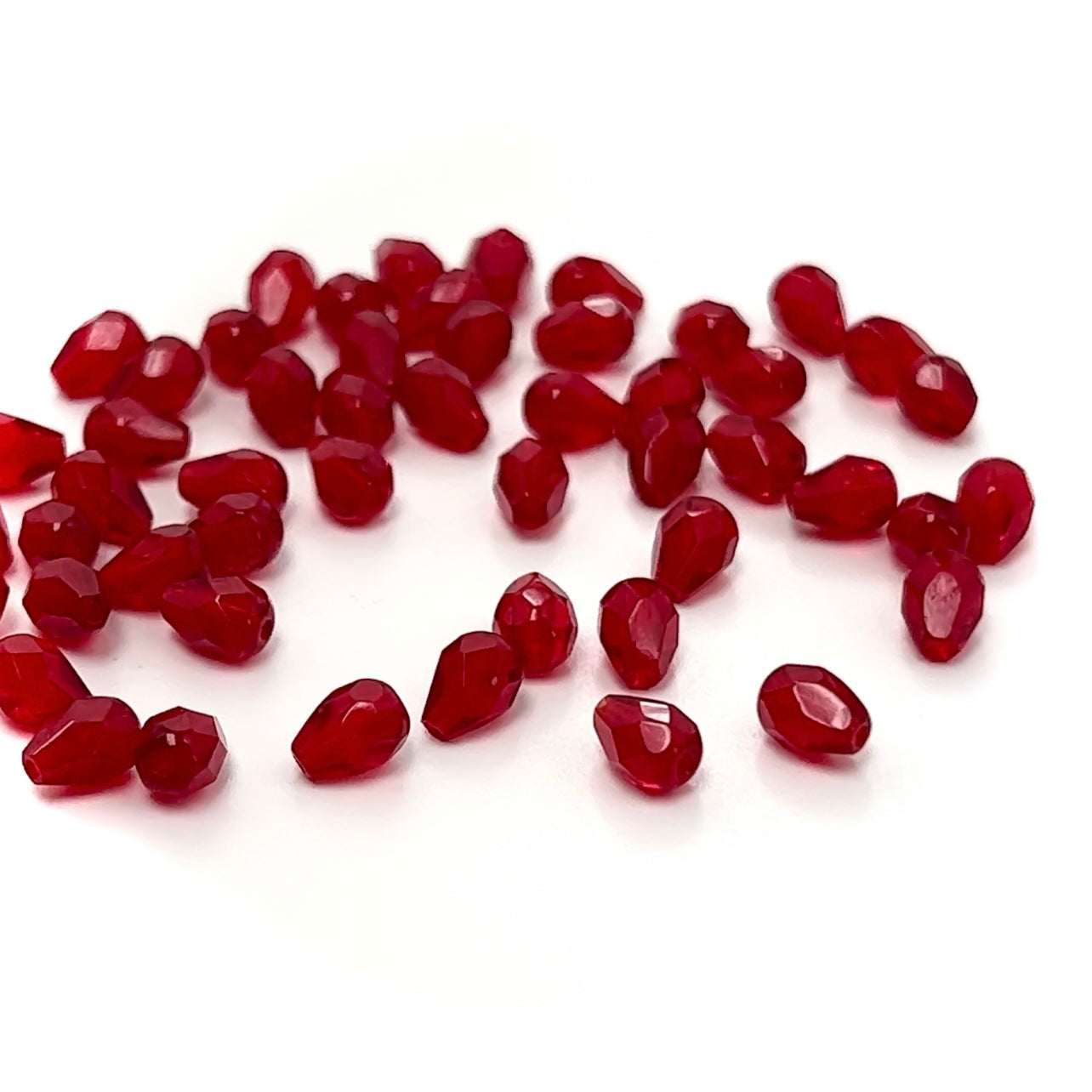 Czech Glass Pear Shaped Fire Polished Beads 7x5mm Medium Siam red Tear Drops, 50 pieces, J032
