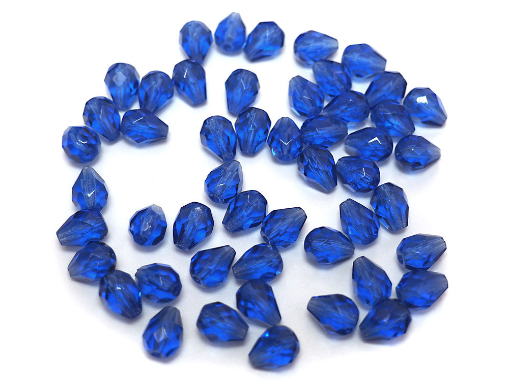 Czech Glass Pear Shaped Fire Polished Beads 9x7mm Dark Sapphire blue Tear Drops, 50 pieces, J033