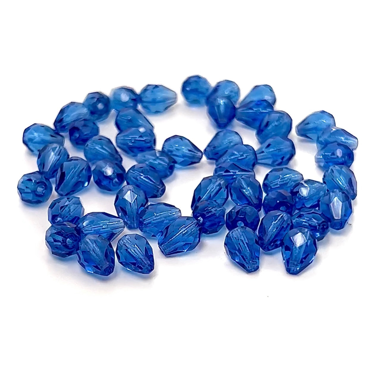 Czech Glass Pear Shaped Fire Polished Beads 9x7mm Dark Sapphire blue Tear Drops, 50 pieces, J033