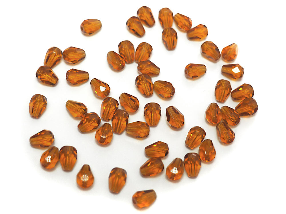 Czech Glass Pear Shaped Fire Polished Beads 8x6mm Topaz brown Tear Drops, 50 pieces, J034