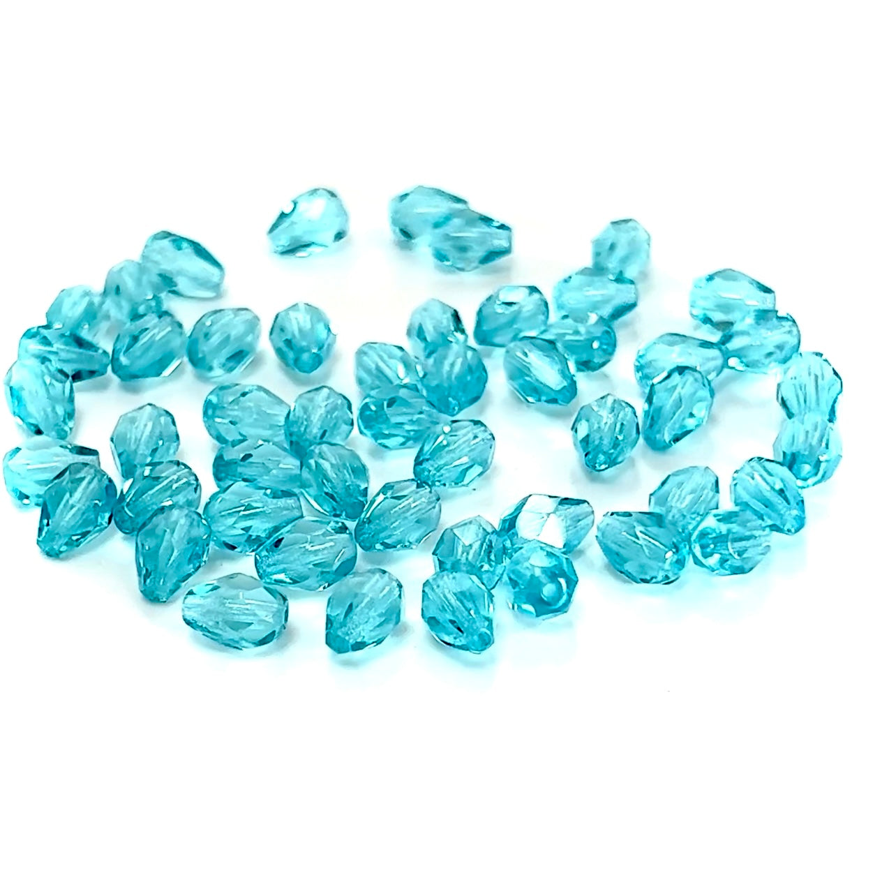 Czech Glass Pear Shaped Fire Polished Beads 8x6mm Aqua Bohemica blue Tear Drops, 50 pieces, J035