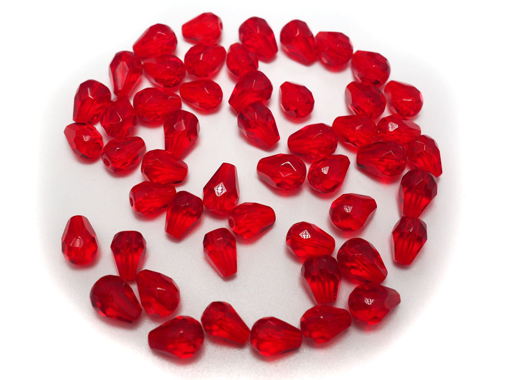 Czech Glass Pear Shaped Fire Polished Beads 9x7mm Light Siam red Tear Drops, 50 pieces, J037