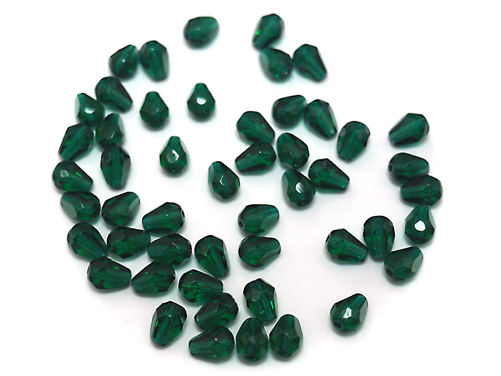 Czech Glass Pear Shaped Fire Polished Beads 8x6mm Emerald green Tear Drops 50 pieces J038