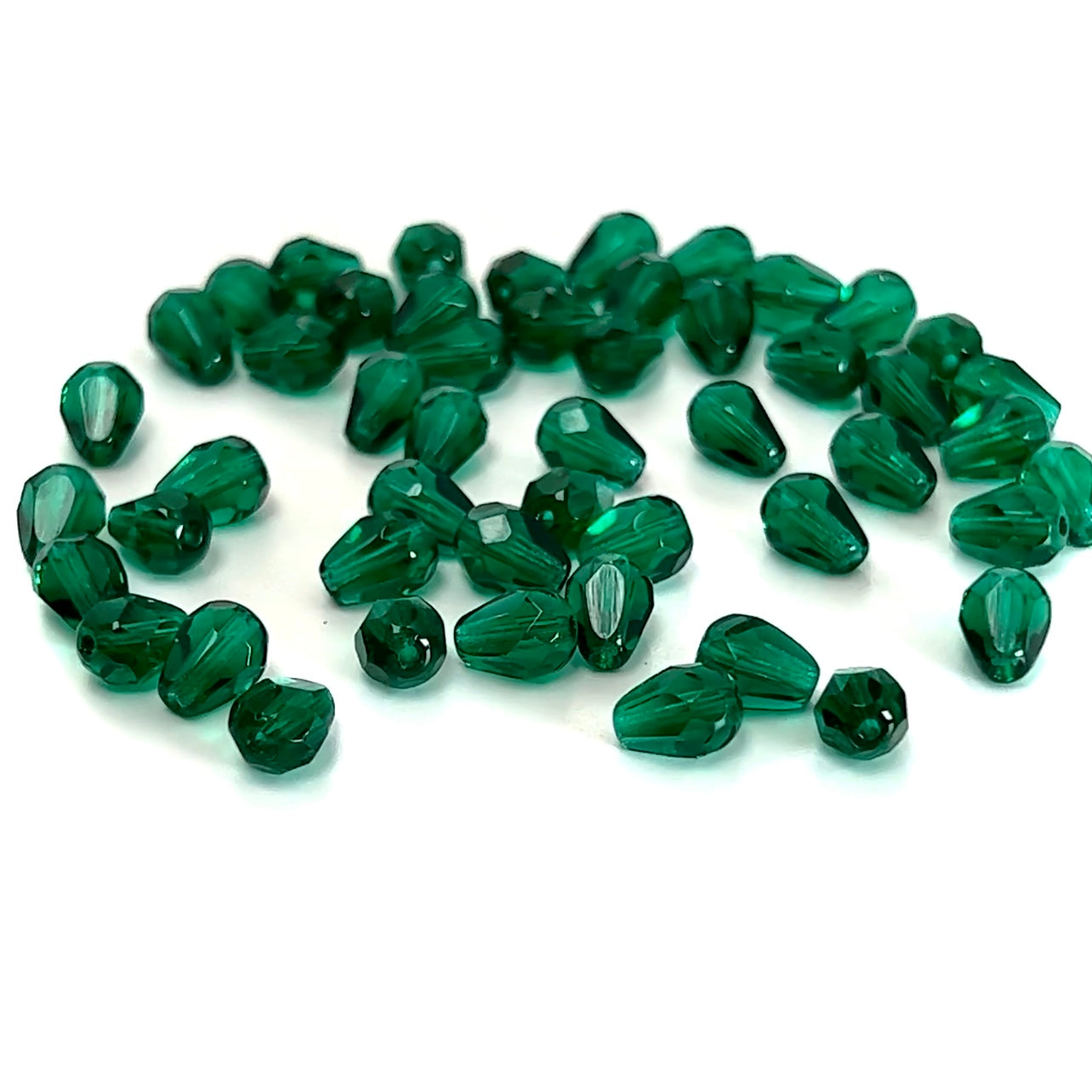 Czech Glass Pear Shaped Fire Polished Beads 8x6mm Emerald green Tear Drops, 50 pieces, J038
