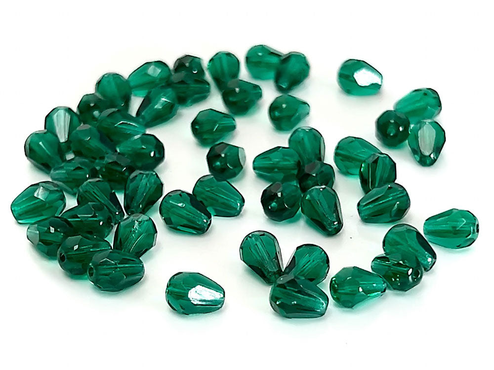 Czech Glass Pear Shaped Fire Polished Beads 8x6mm Emerald green Tear Drops 50 pieces J038