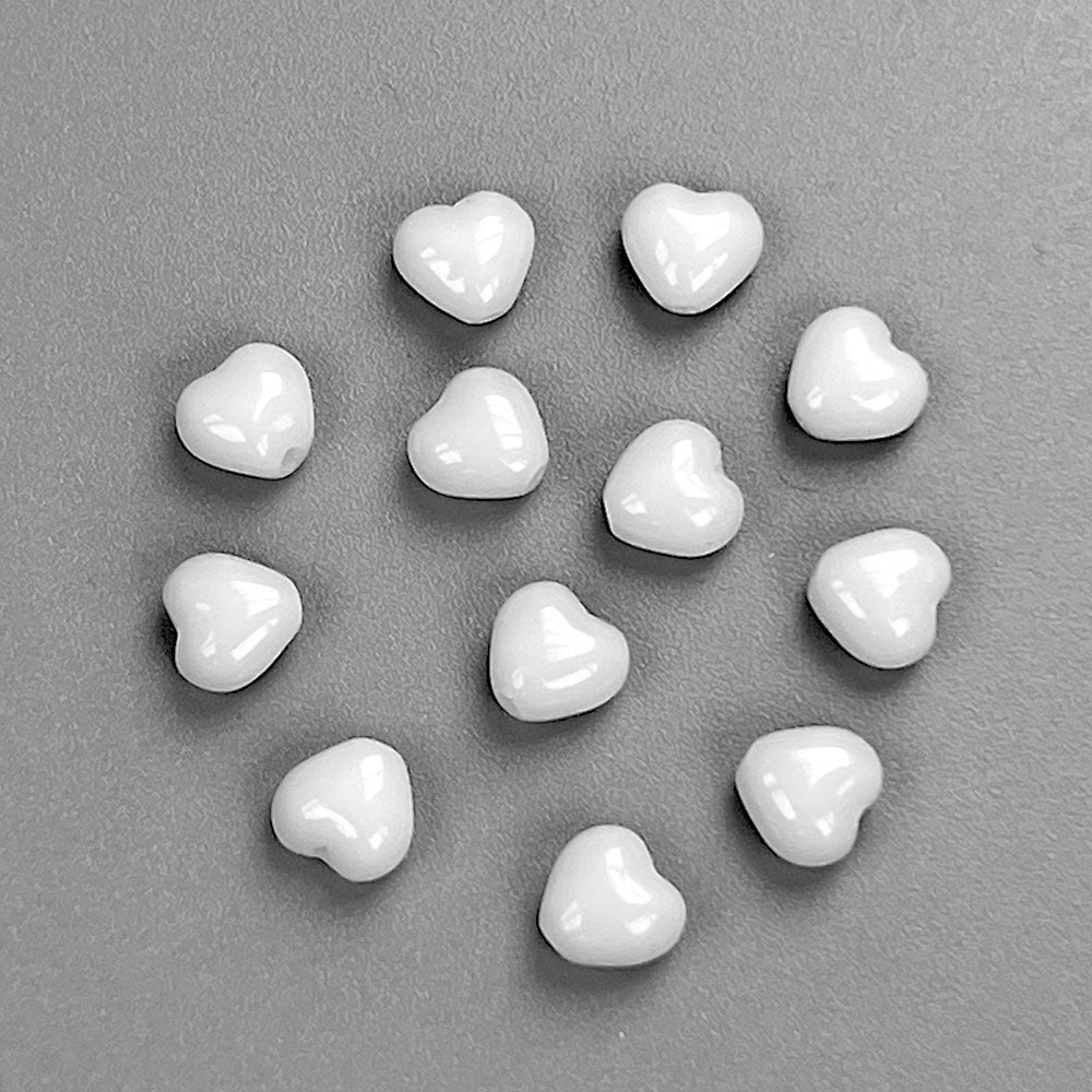 Czech glass Heart shaped druk beads 6x6mm Chalk White Opaque color, Loose Pressed Beads, 50 pcs, J051