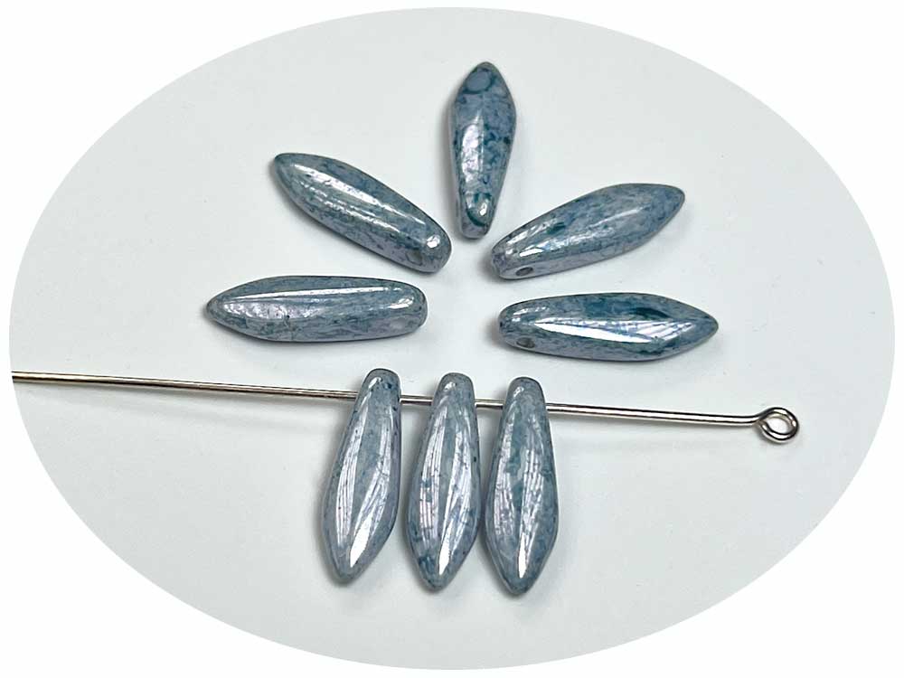 Czech Glass Druk Dagger Beads 6x16mm Chalk Teracotta Blue, 50 pieces, pressed smooth top drilled, J064